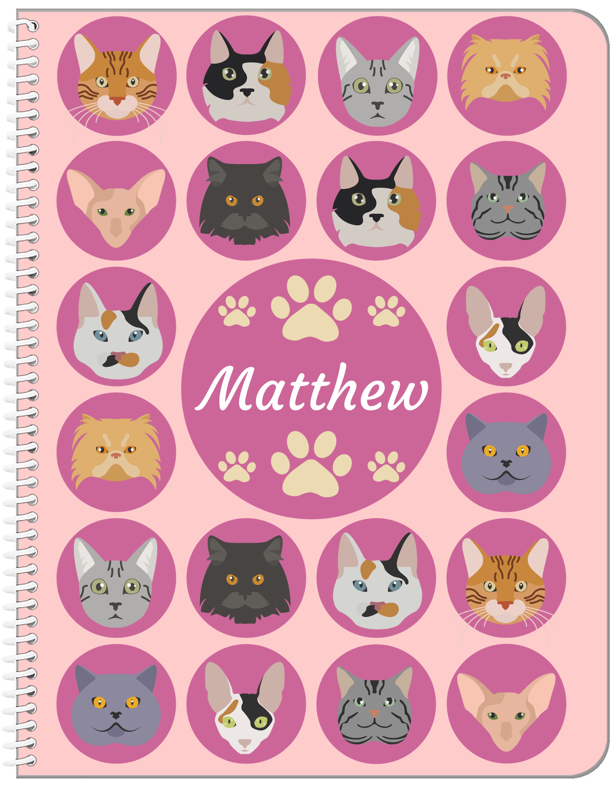 Personalized Cats Notebook I - Pink Background - Front View