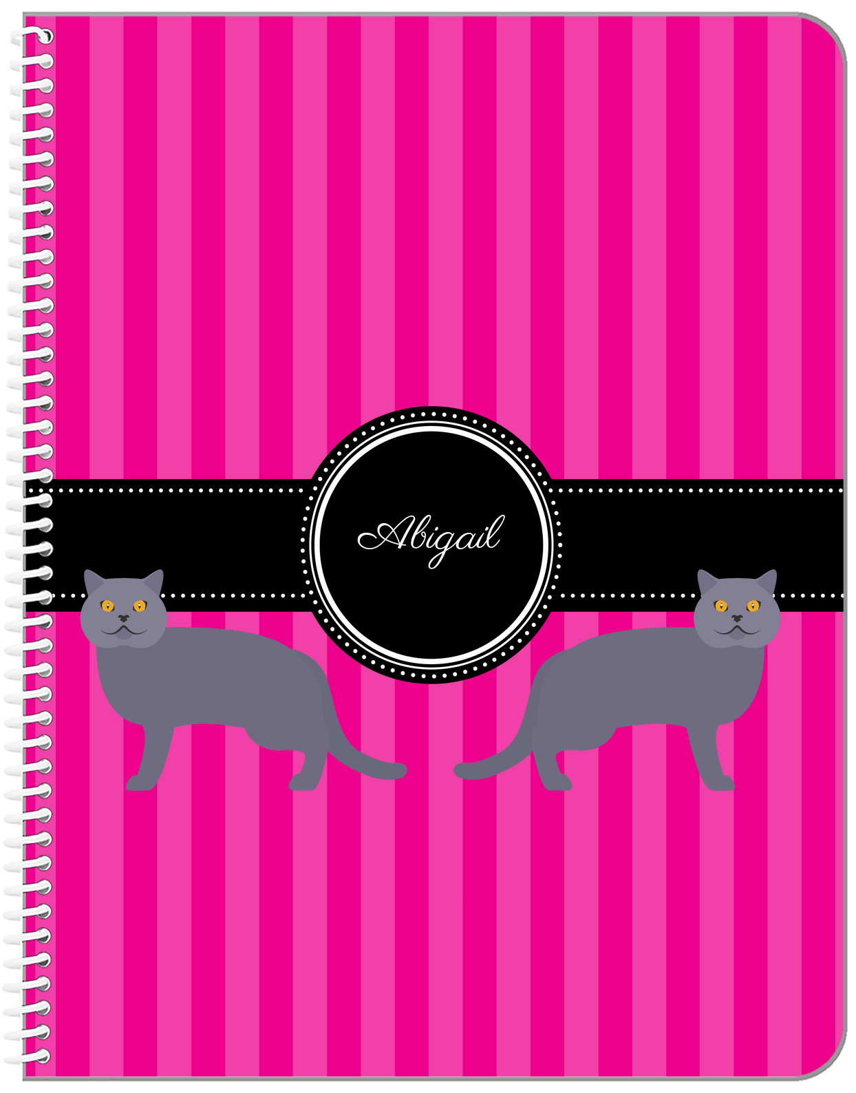 Personalized Cats Notebook II - Pink Background - Cat X - Front View