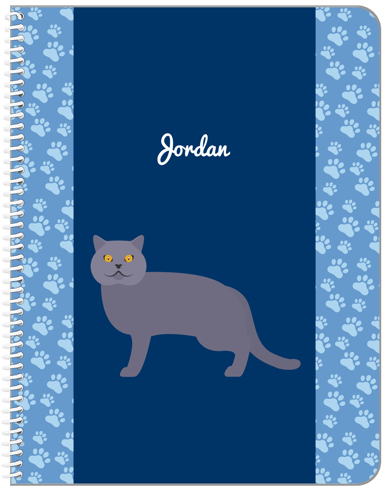 Personalized Cats Notebook IV - Blue Background - Cat X - Front View
