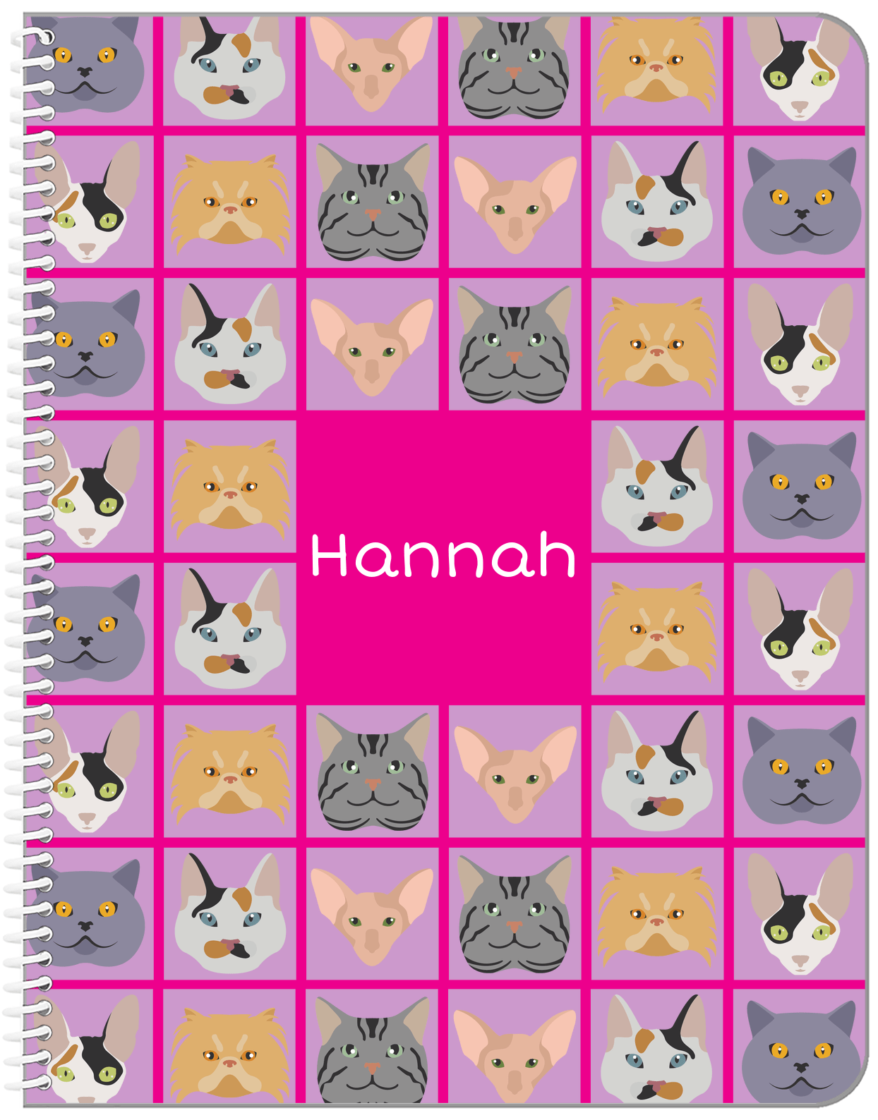 Personalized Cats Notebook V - Pink Background - Front View