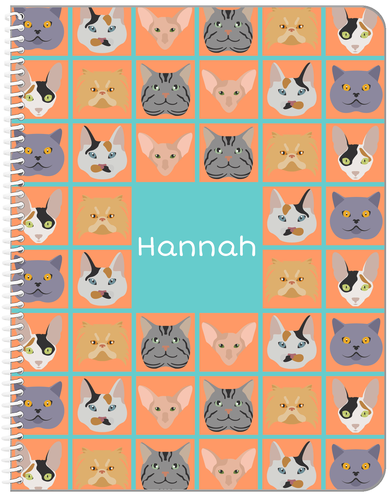 Personalized Cats Notebook V - Teal Background - Front View