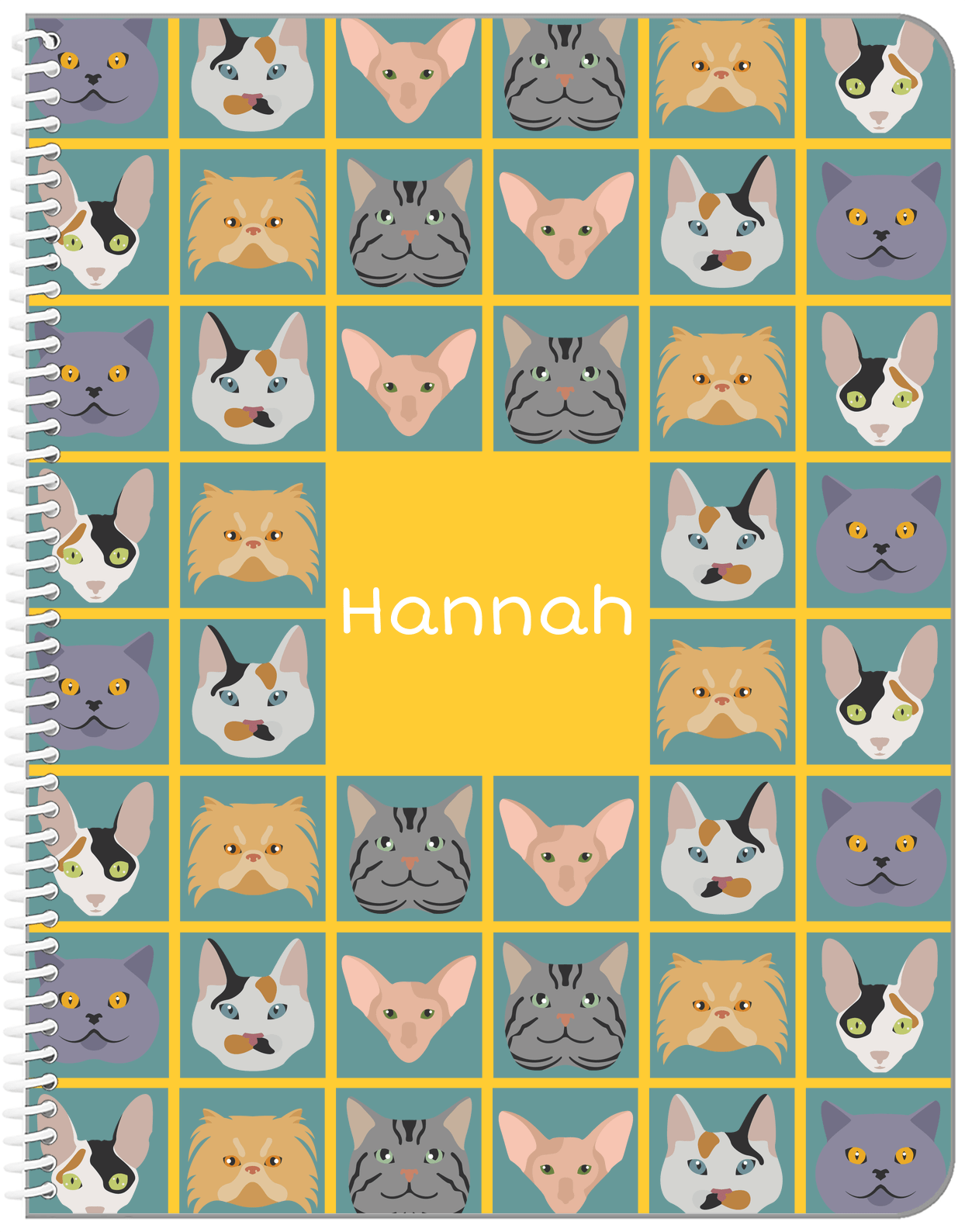 Personalized Cats Notebook V - Yellow Background - Front View
