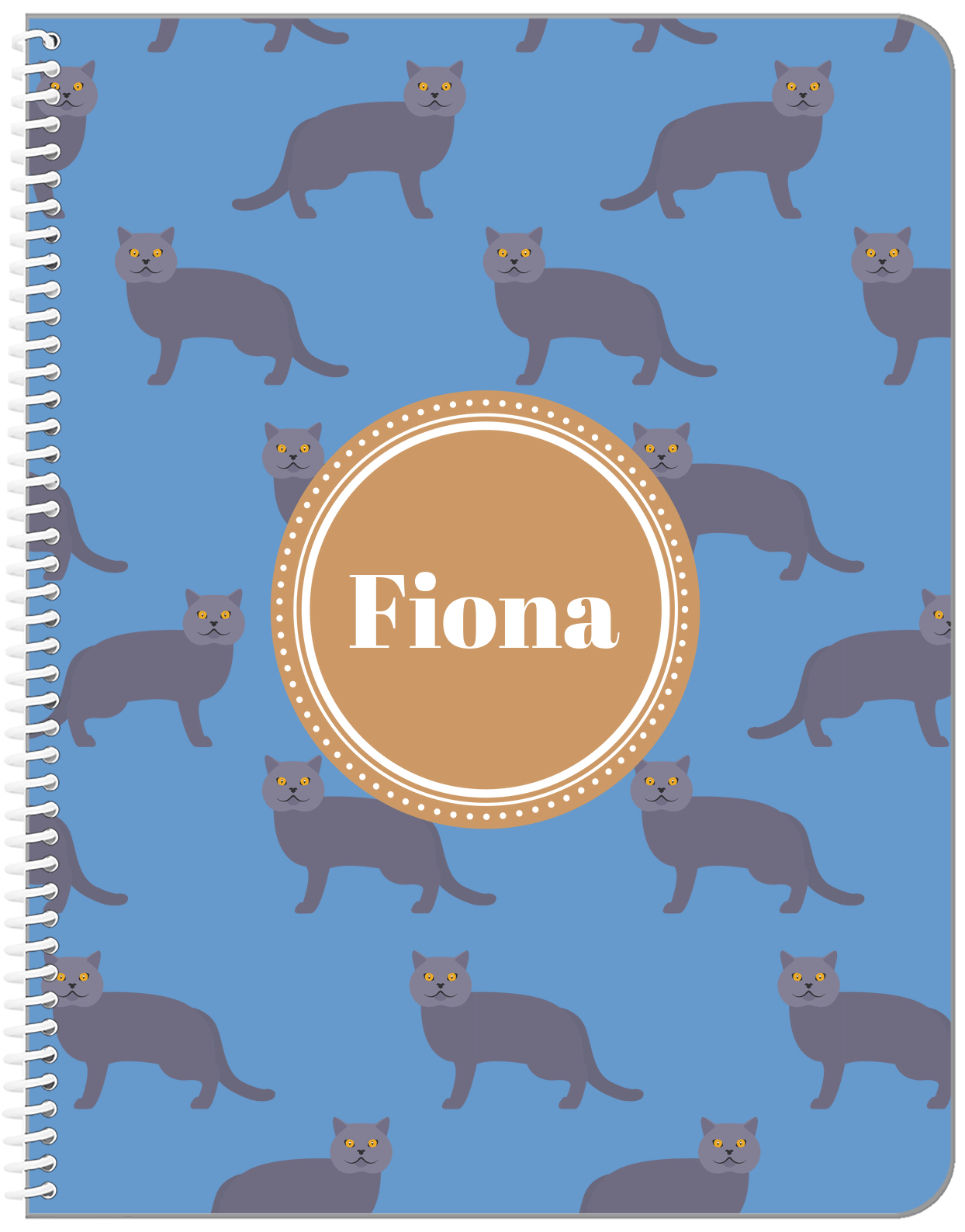 Personalized Cats Notebook VI - Blue Background - Cat X - Front View