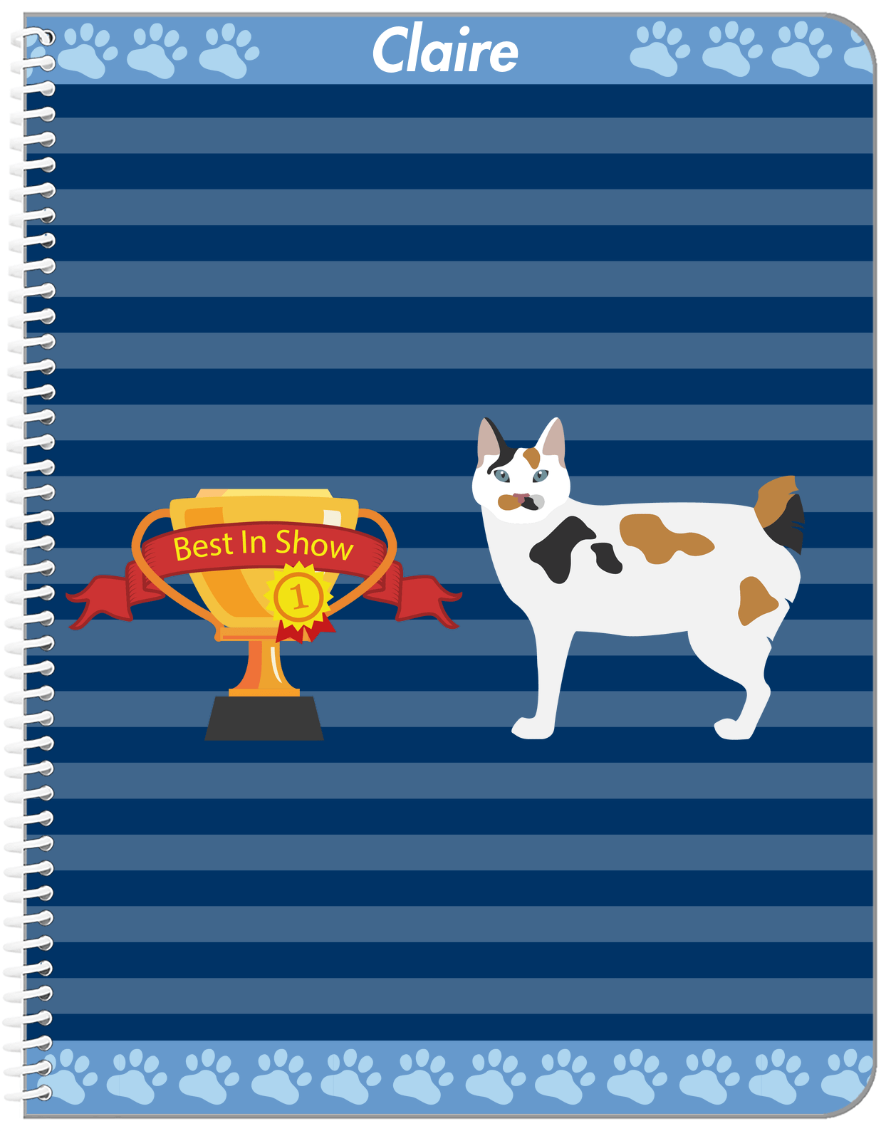 Personalized Cats Notebook VIII - Blue Background - Cat I - Front View