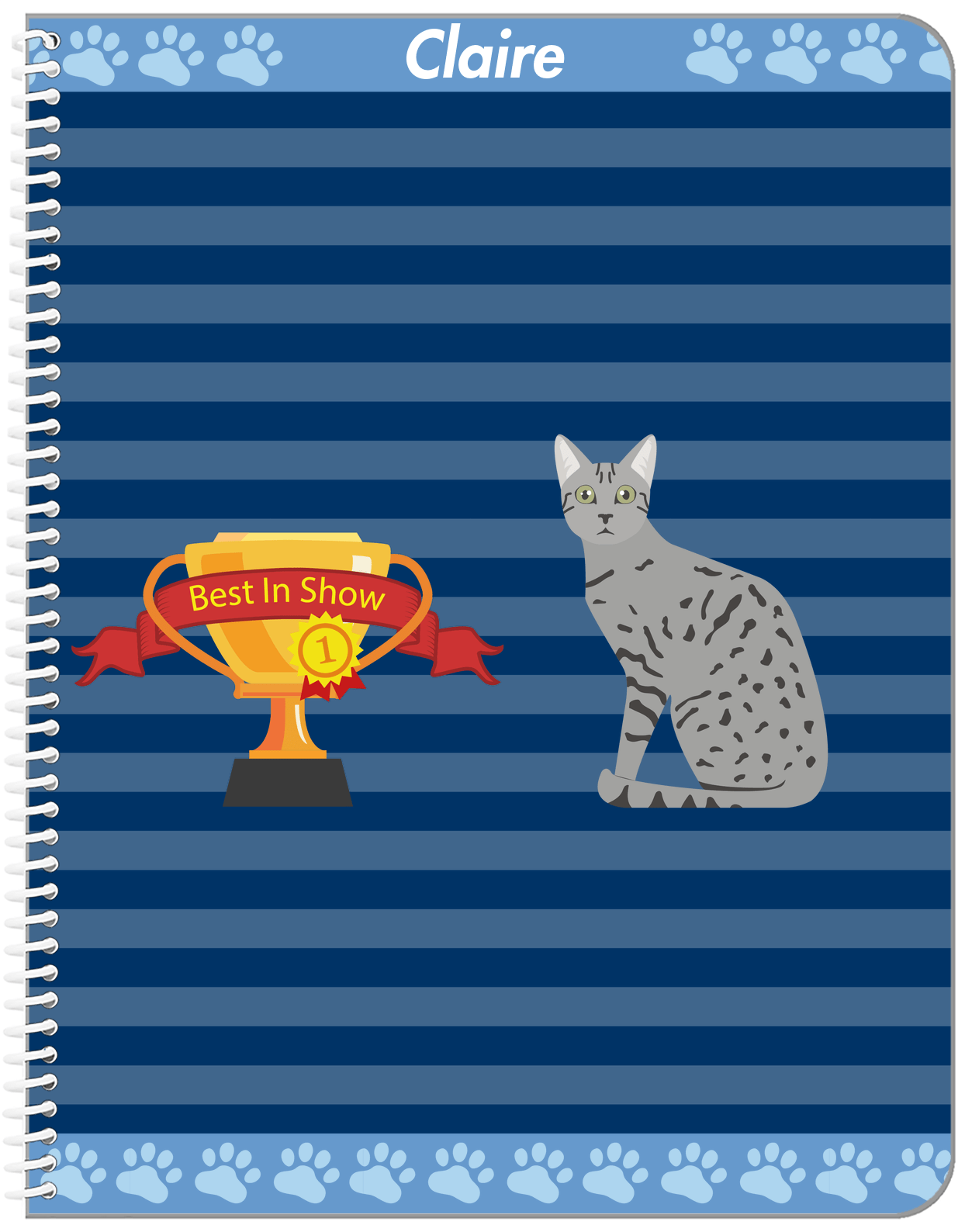 Personalized Cats Notebook VIII - Blue Background - Cat III - Front View