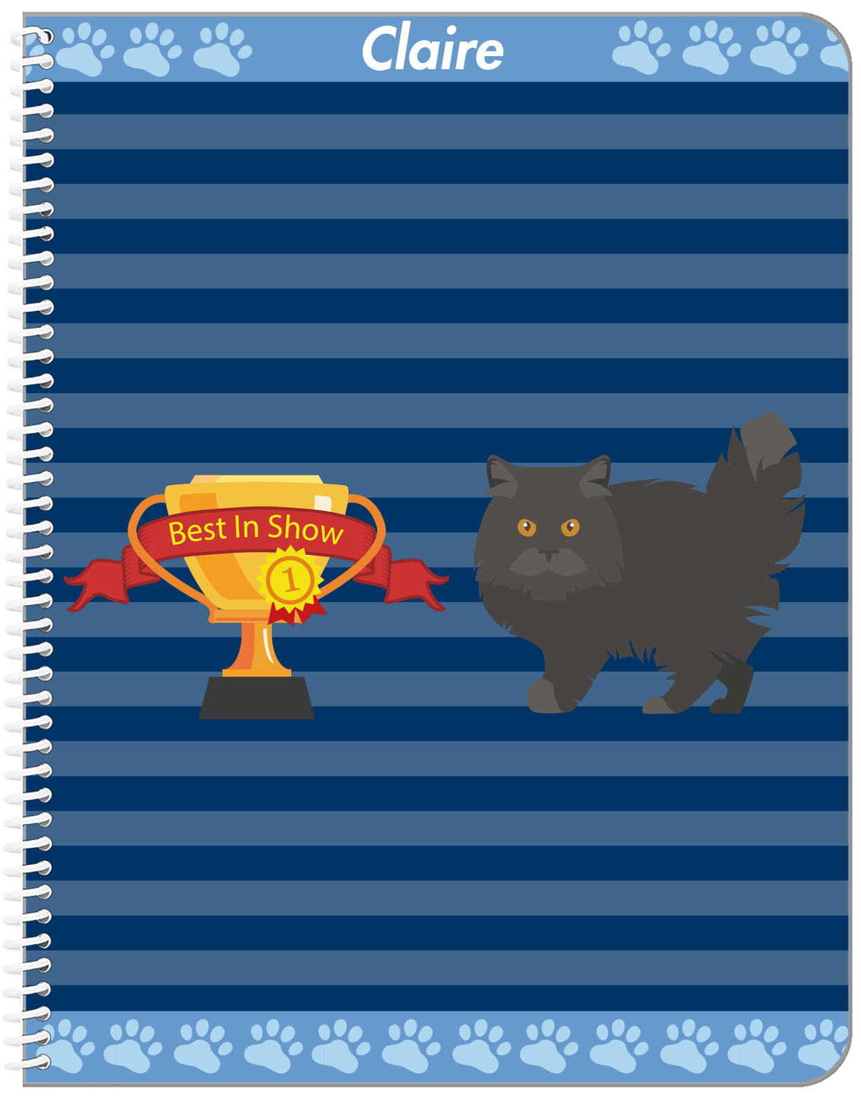 Personalized Cats Notebook VIII - Blue Background - Cat VI - Front View