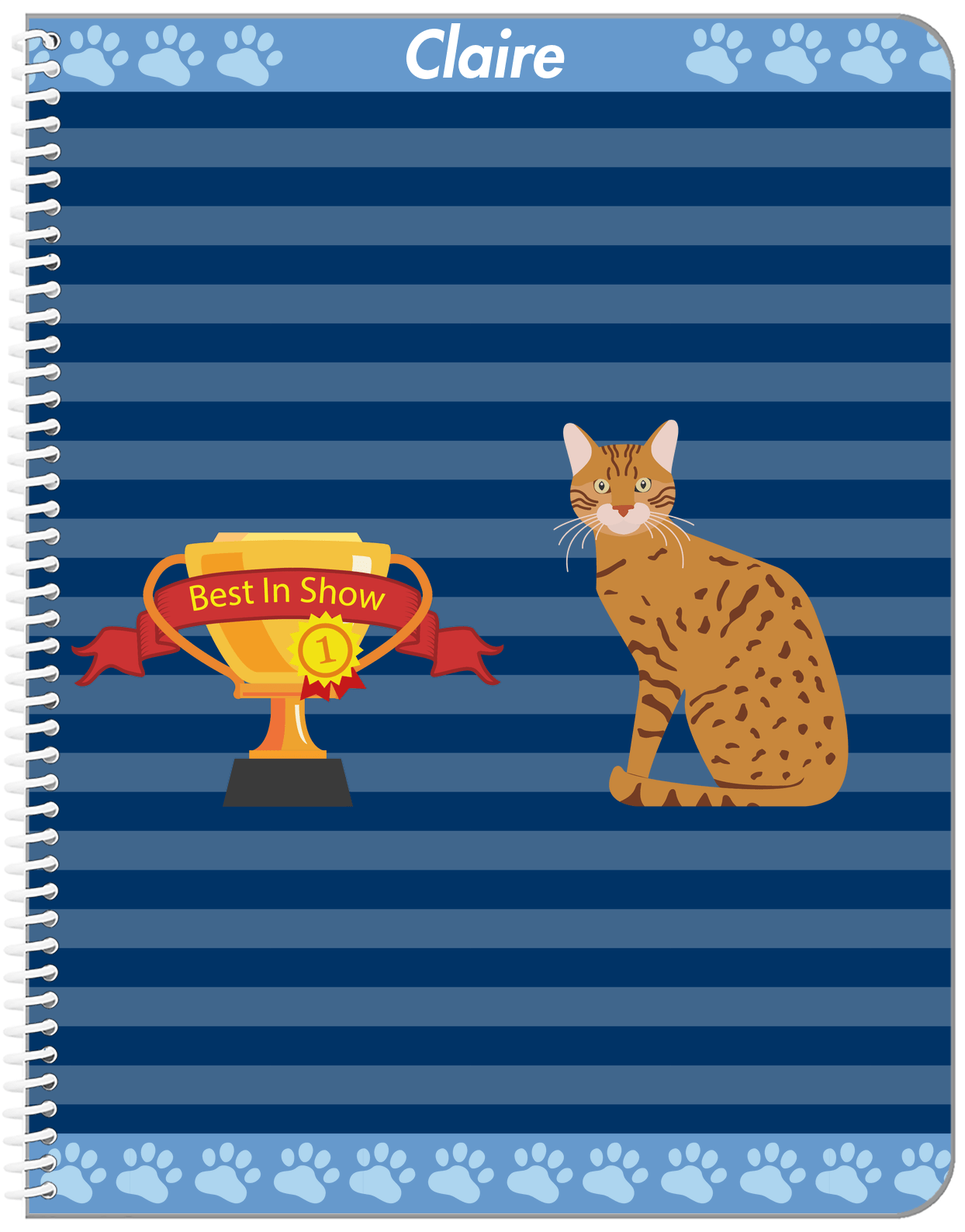 Personalized Cats Notebook VIII - Blue Background - Cat VIII - Front View