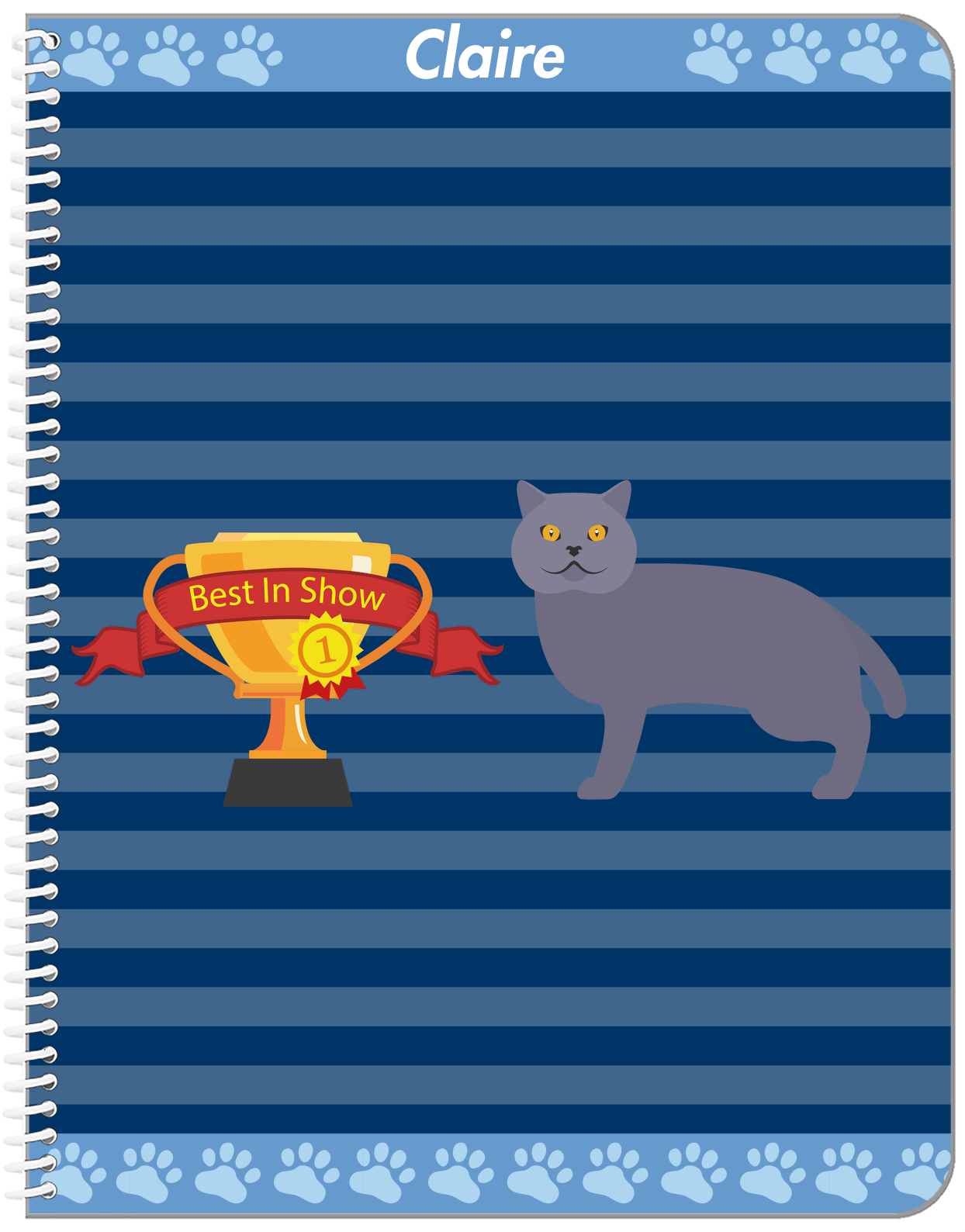 Personalized Cats Notebook VIII - Blue Background - Cat X - Front View