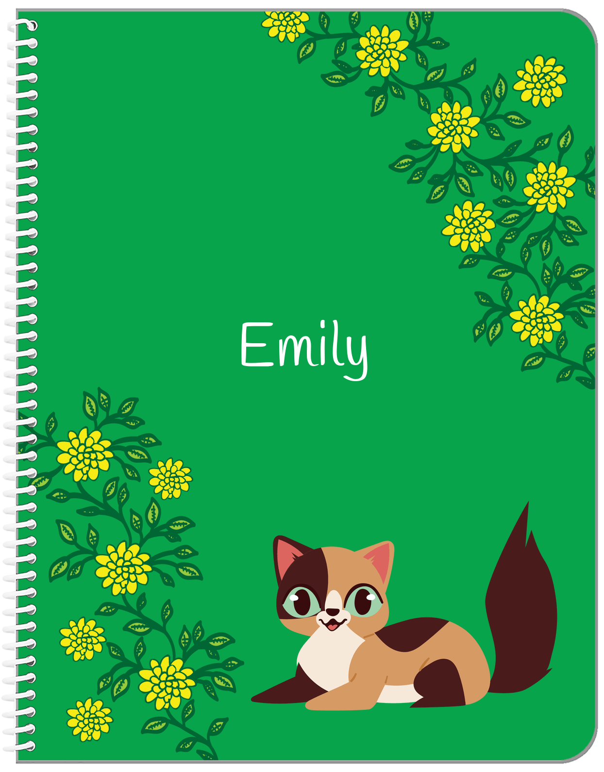 Personalized Cats Notebook XI - Green Background - Cat I - Front View