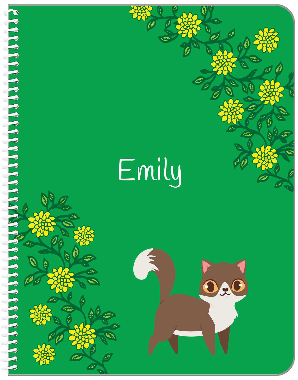 Personalized Cats Notebook XI - Green Background - Cat II - Front View