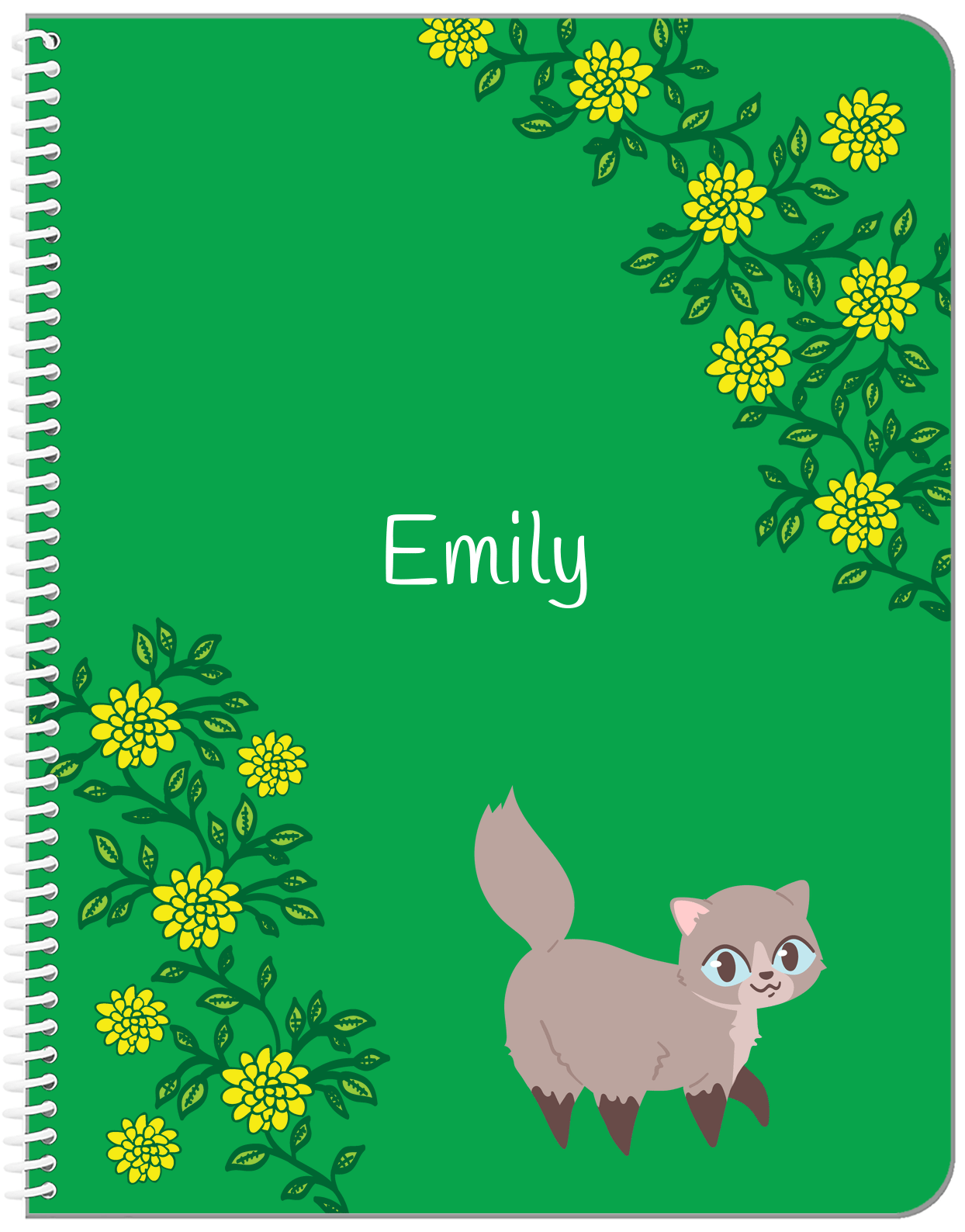 Personalized Cats Notebook XI - Green Background - Cat III - Front View