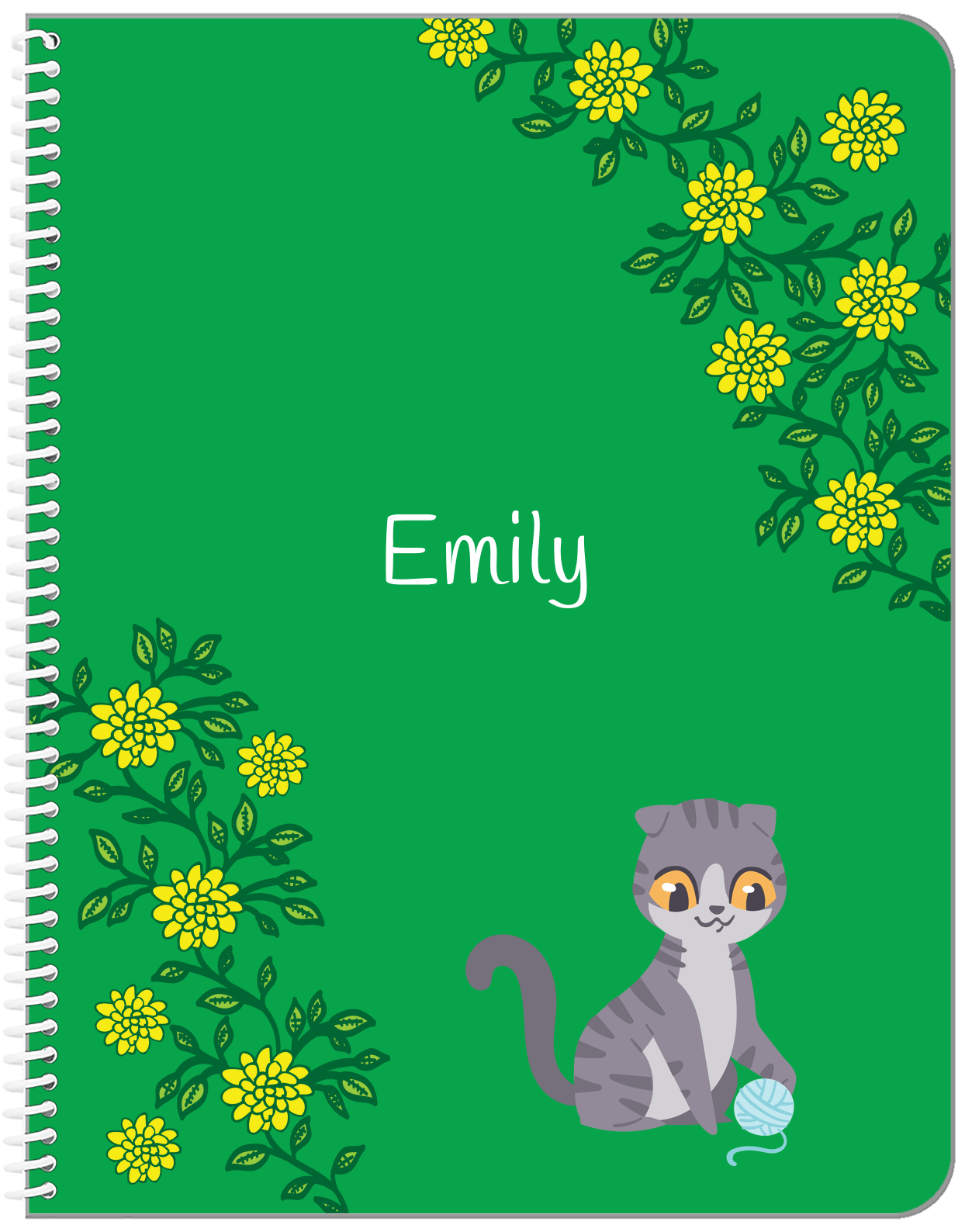 Personalized Cats Notebook XI - Green Background - Cat IV - Front View