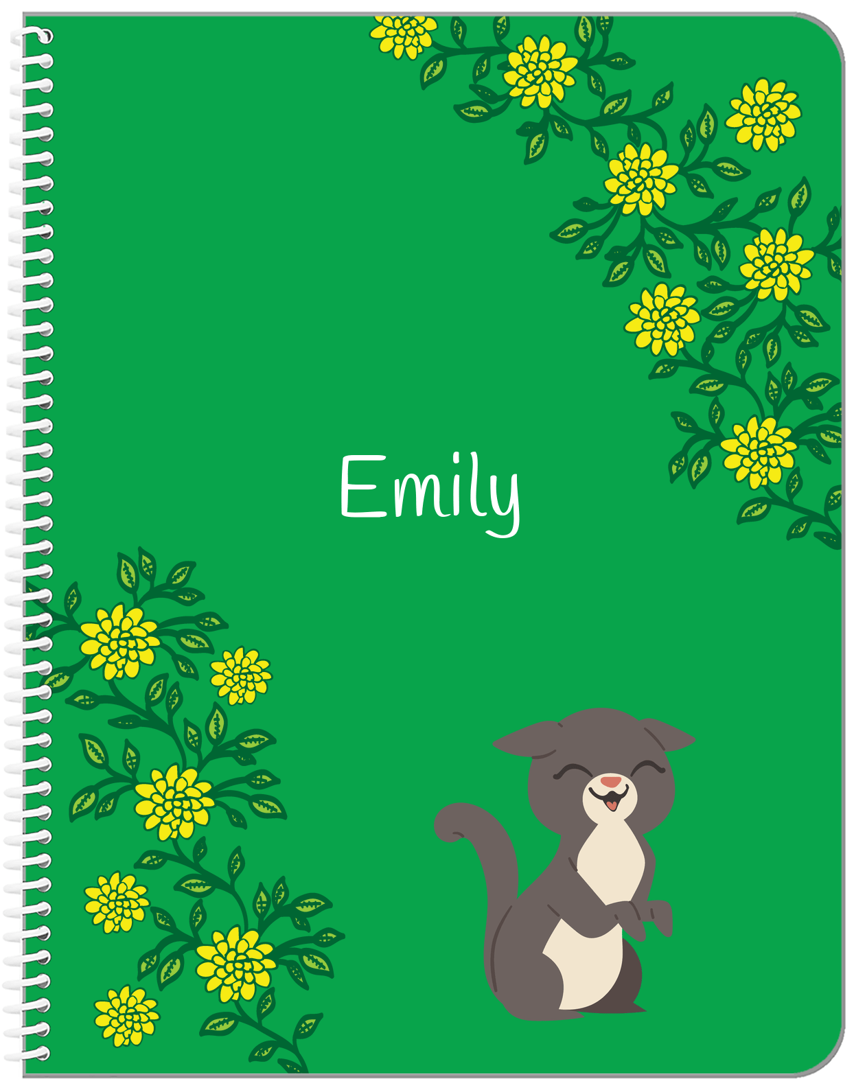 Personalized Cats Notebook XI - Green Background - Cat V - Front View