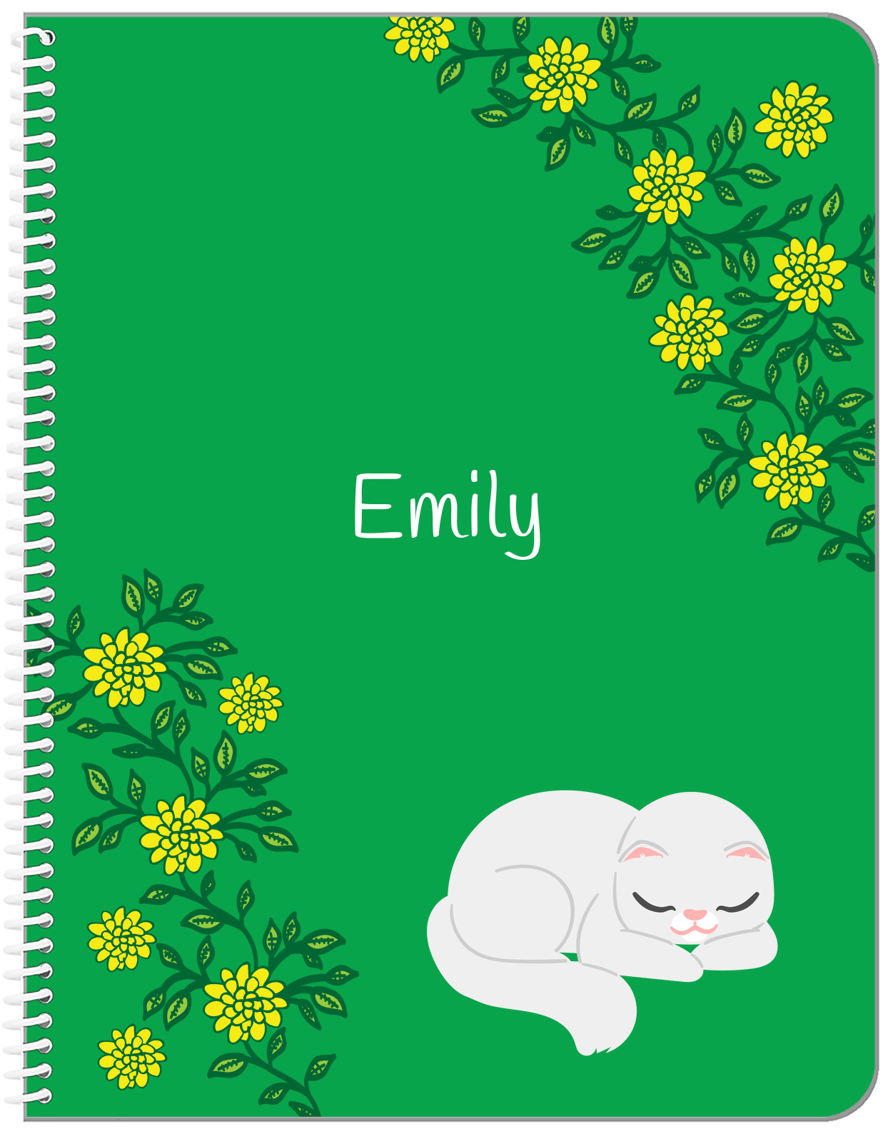 Personalized Cats Notebook XI - Green Background - Cat VI - Front View