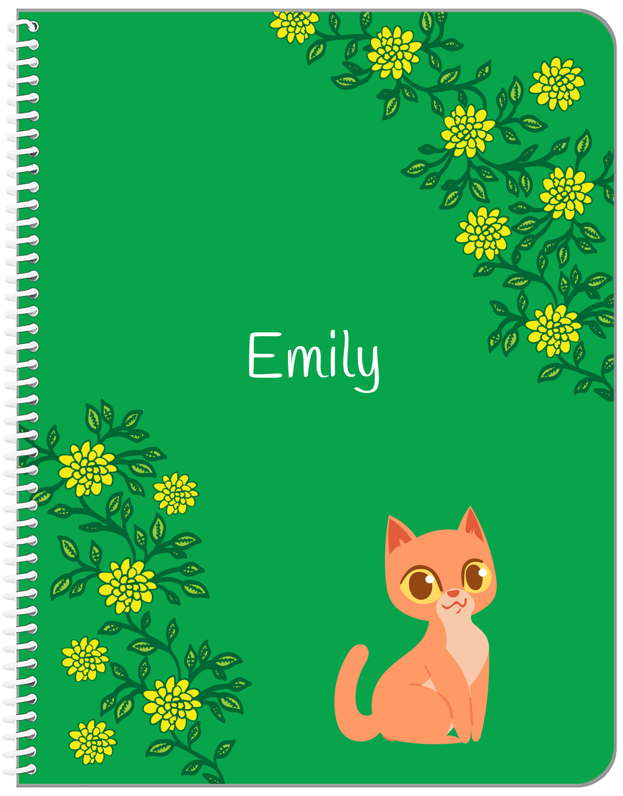 Personalized Cats Notebook XI - Green Background - Cat VII - Front View