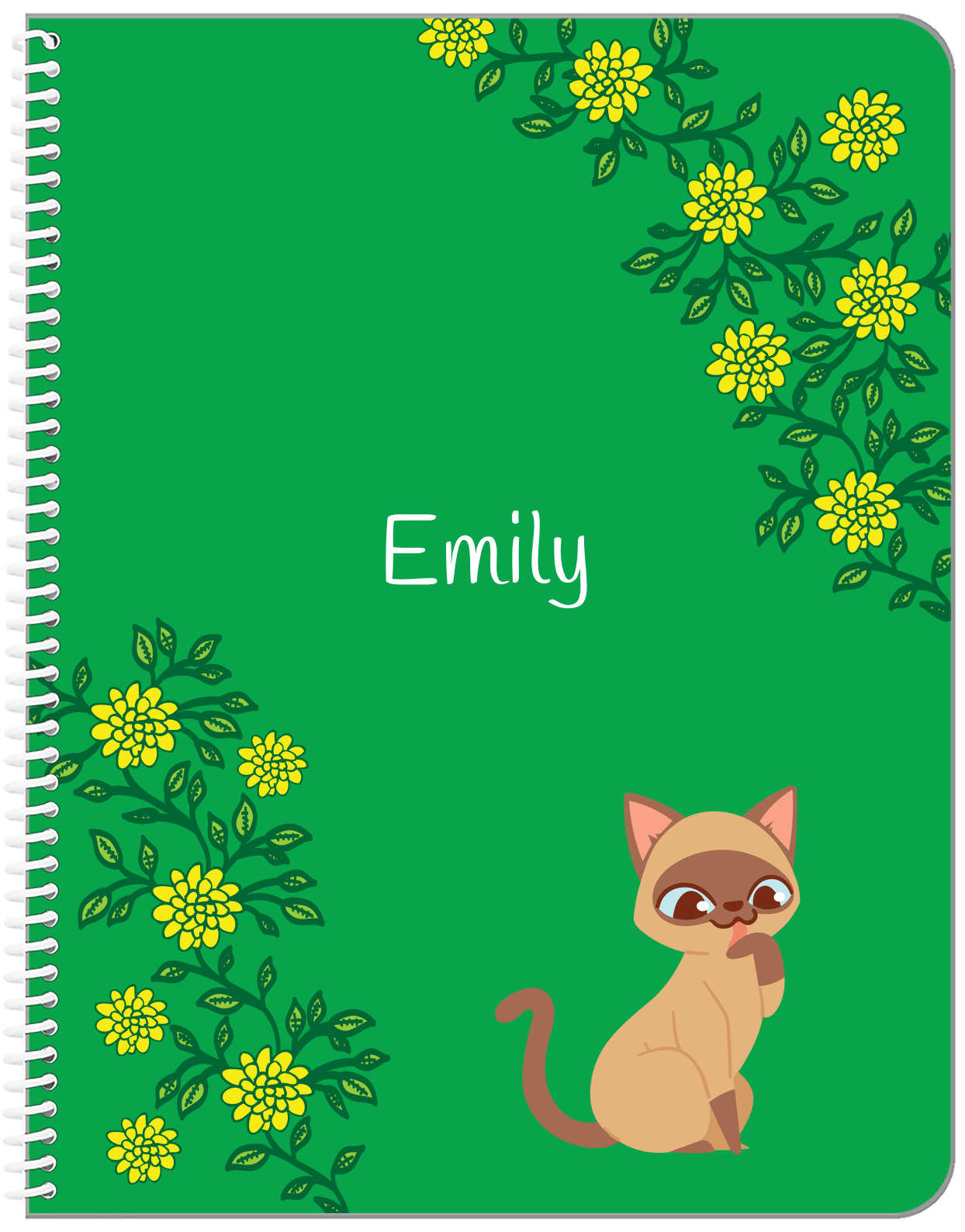 Personalized Cats Notebook XI - Green Background - Cat VIII - Front View