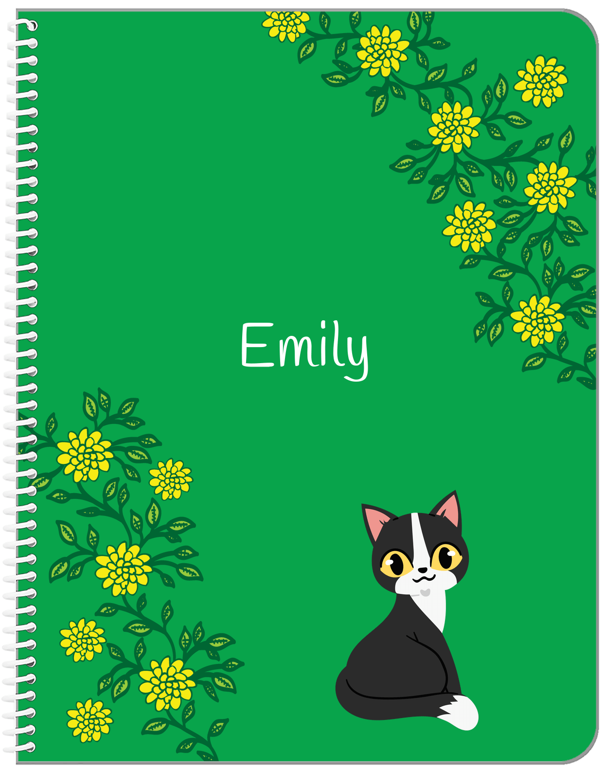 Personalized Cats Notebook XI - Green Background - Cat IX - Front View