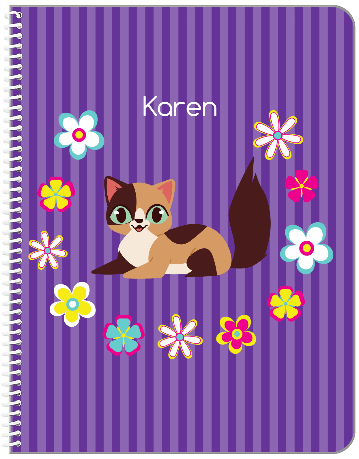 Personalized Cats Notebook XII - Purple Background - Cat I - Front View