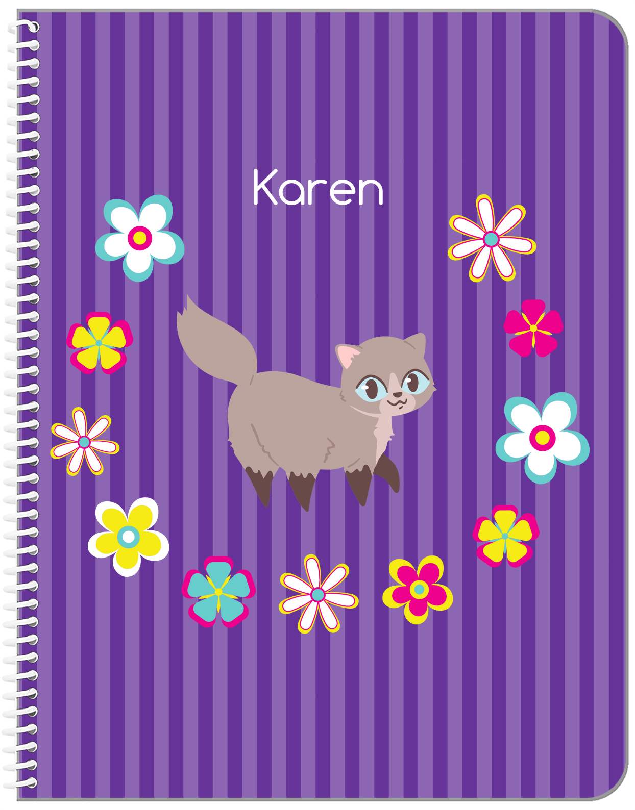 Personalized Cats Notebook XII - Purple Background - Cat III - Front View