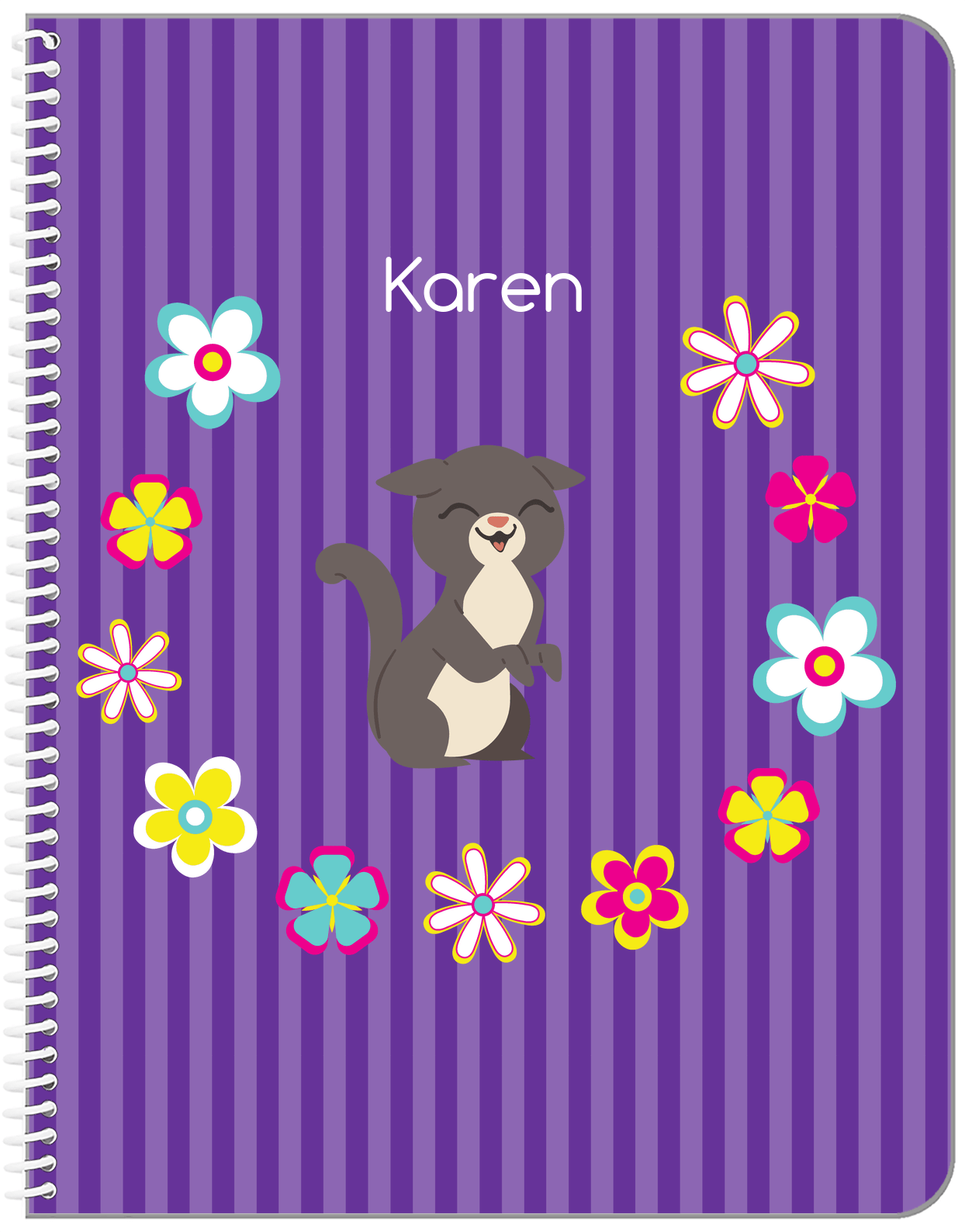 Personalized Cats Notebook XII - Purple Background - Cat V - Front View