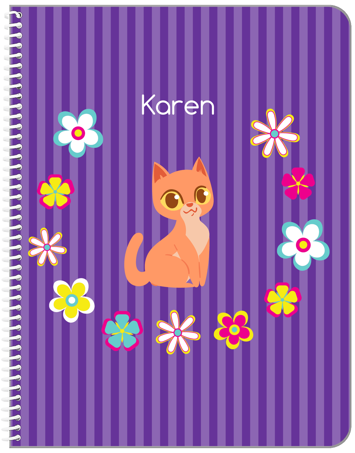 Personalized Cats Notebook XII - Purple Background - Cat VII - Front View