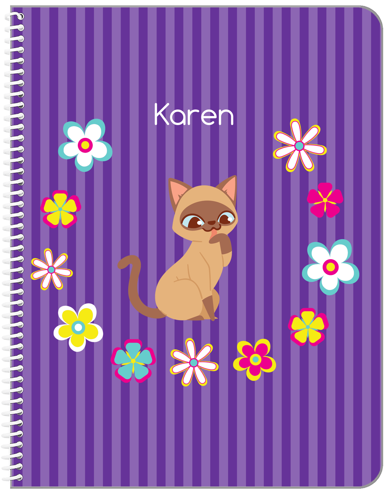 Personalized Cats Notebook XII - Purple Background - Cat VIII - Front View