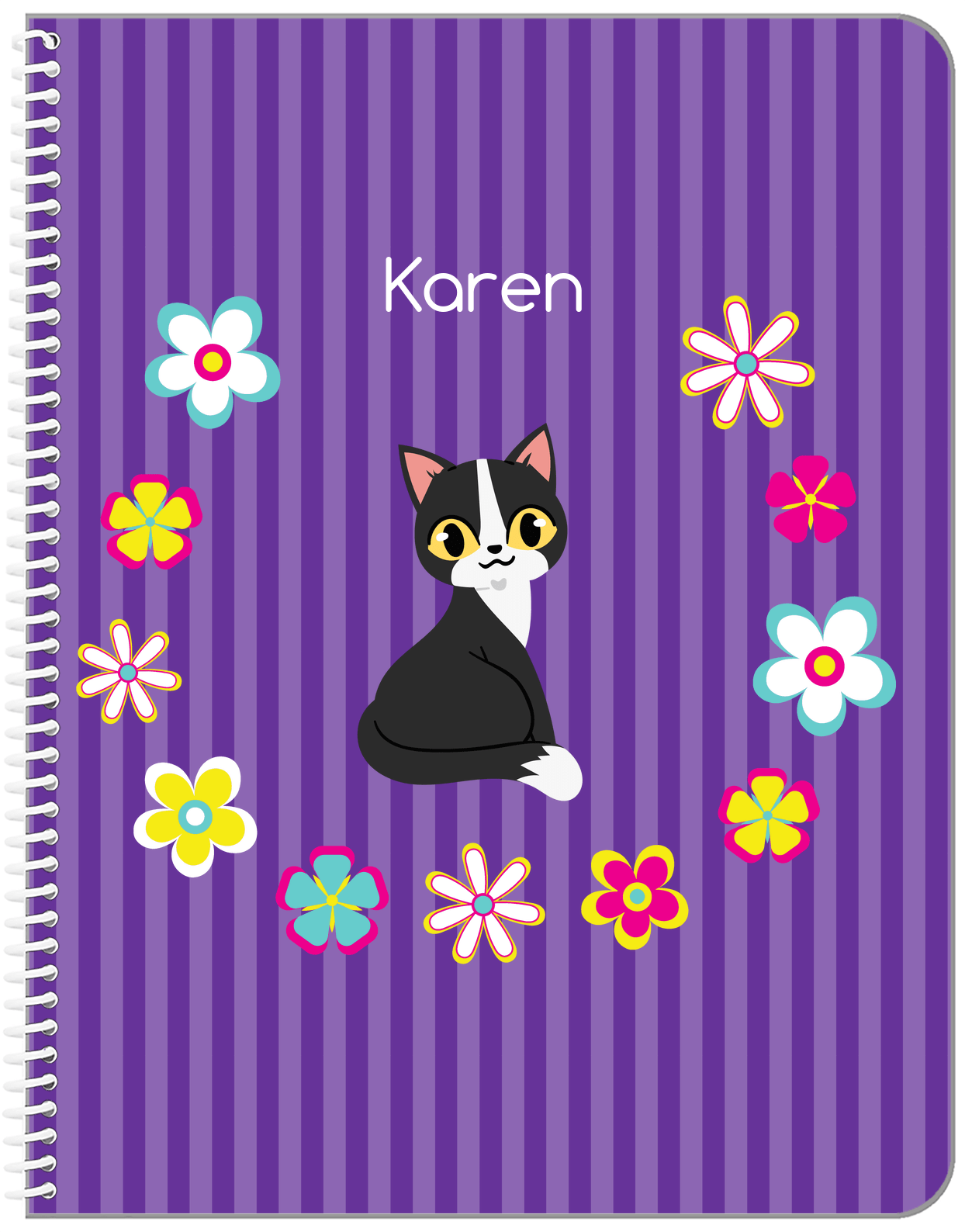 Personalized Cats Notebook XII - Purple Background - Cat IX - Front View