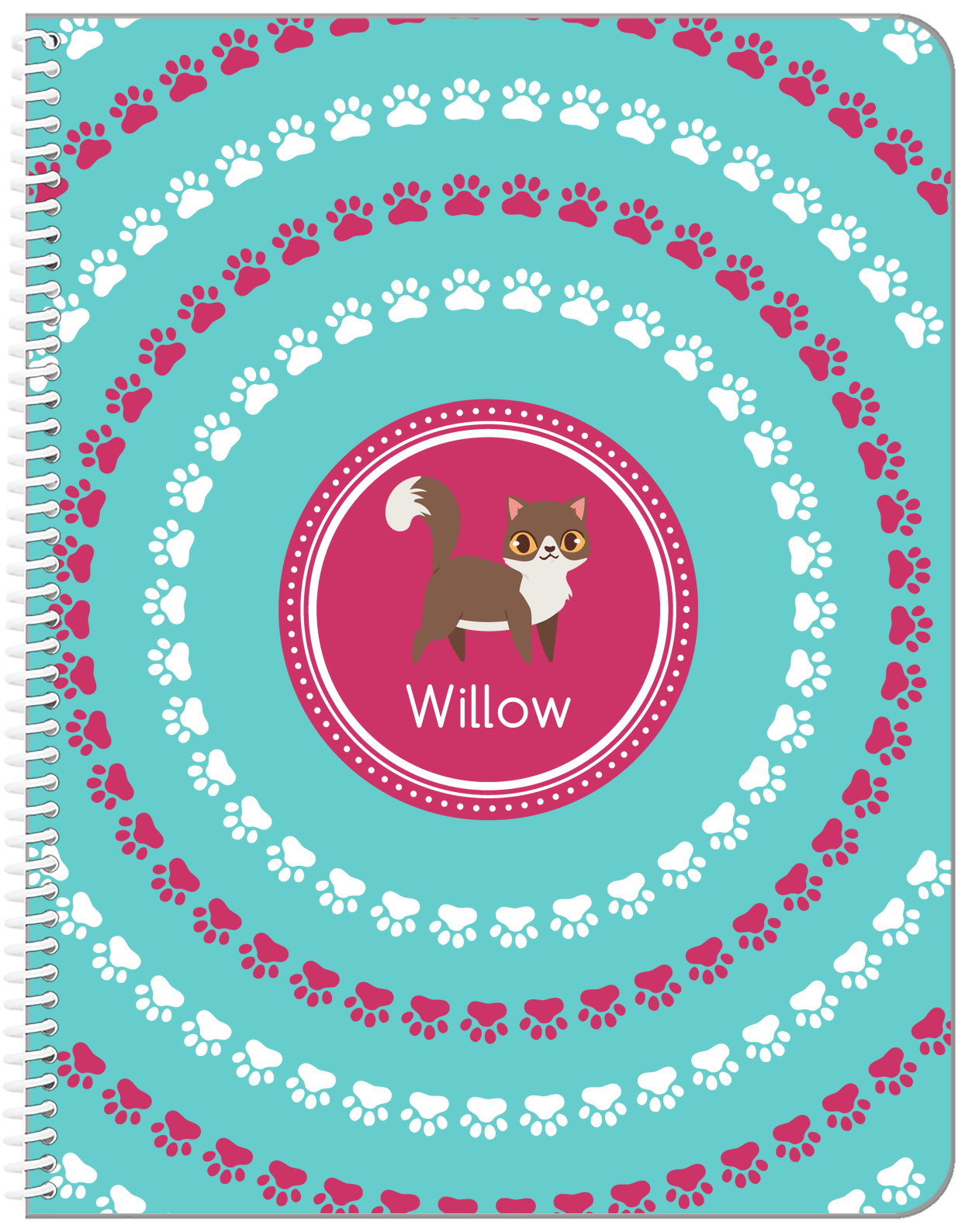 Personalized Cats Notebook XV - Teal Background - Cat II - Front View