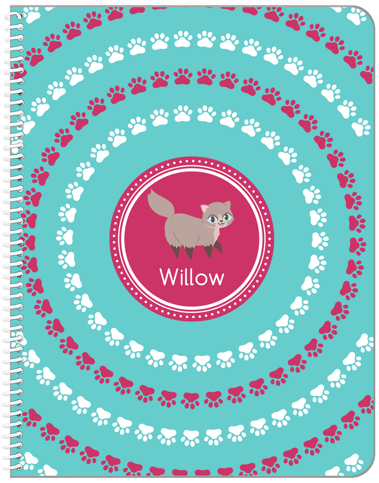 Personalized Cats Notebook XV - Teal Background - Cat III - Front View