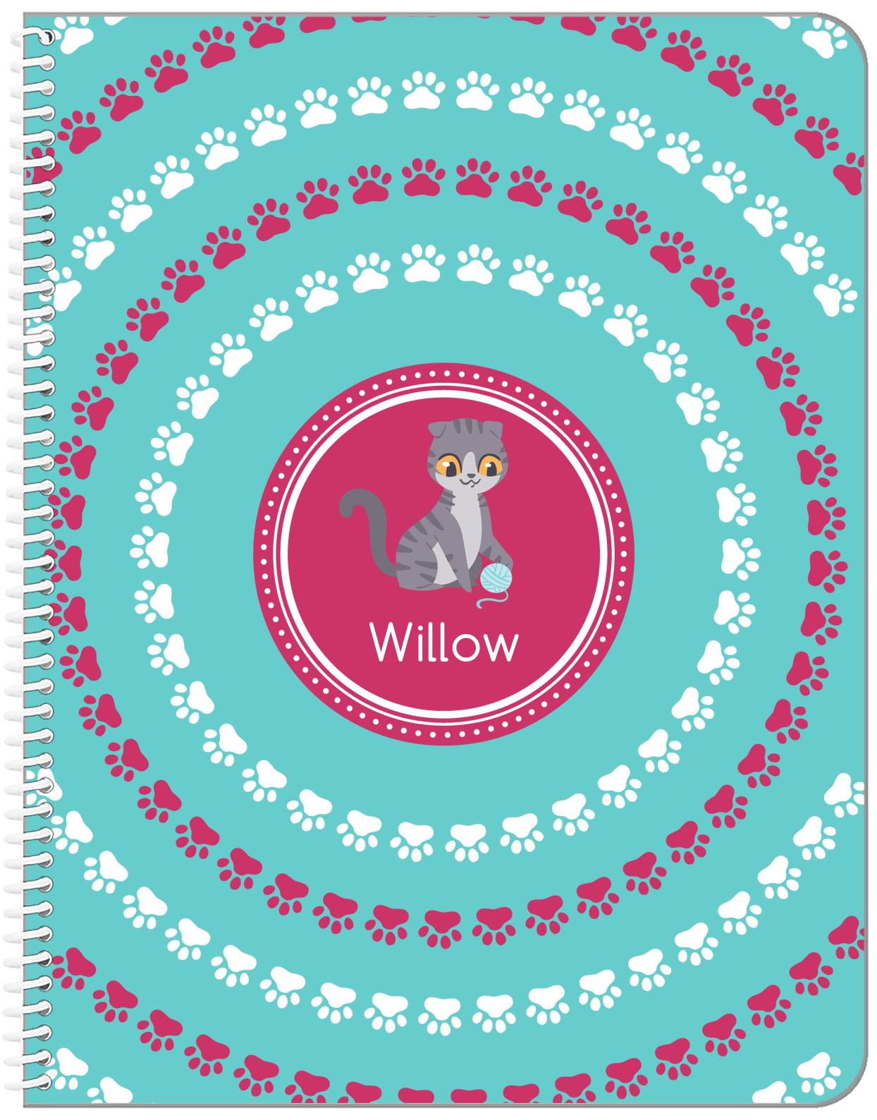 Personalized Cats Notebook XV - Teal Background - Cat IV - Front View