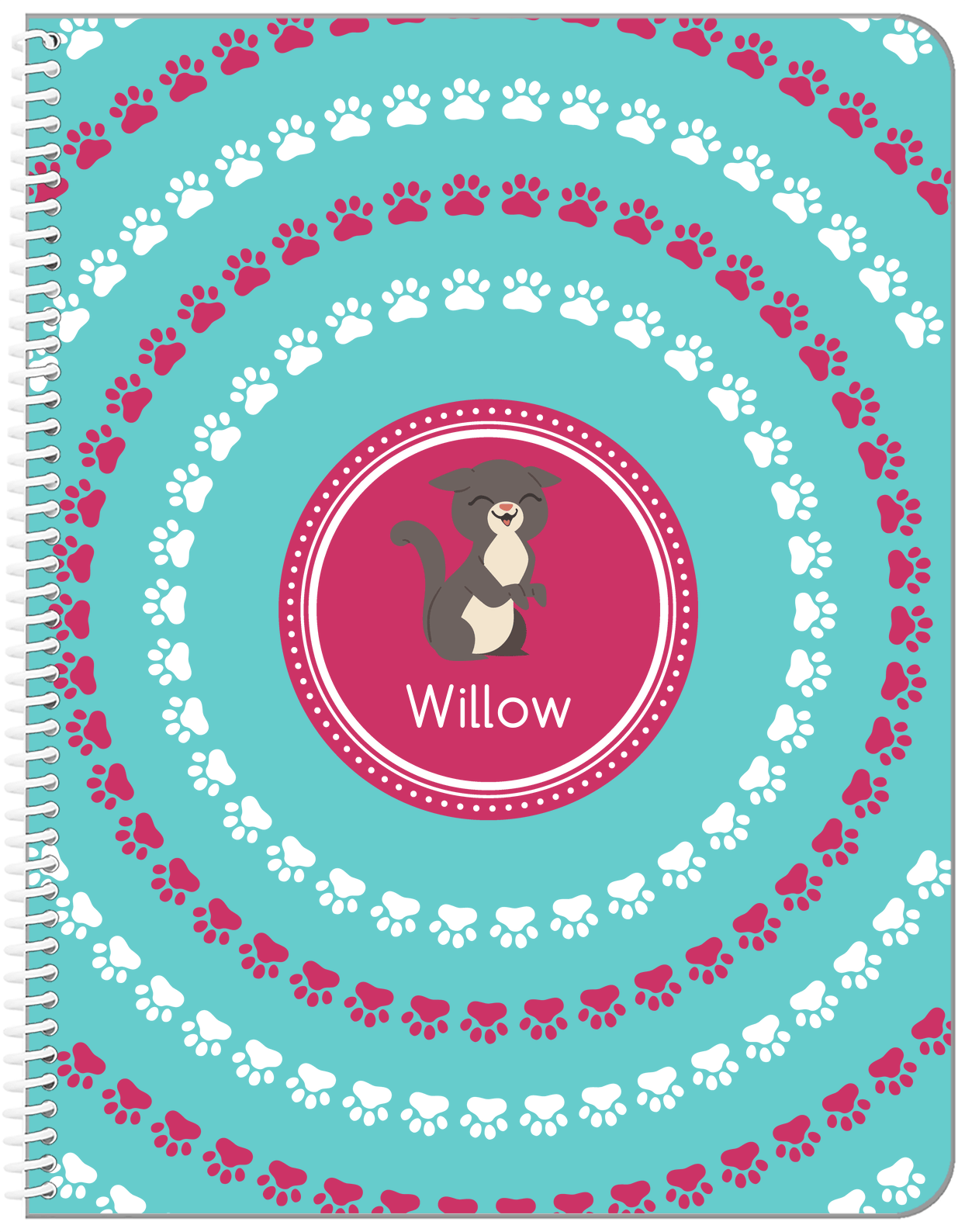 Personalized Cats Notebook XV - Teal Background - Cat V - Front View