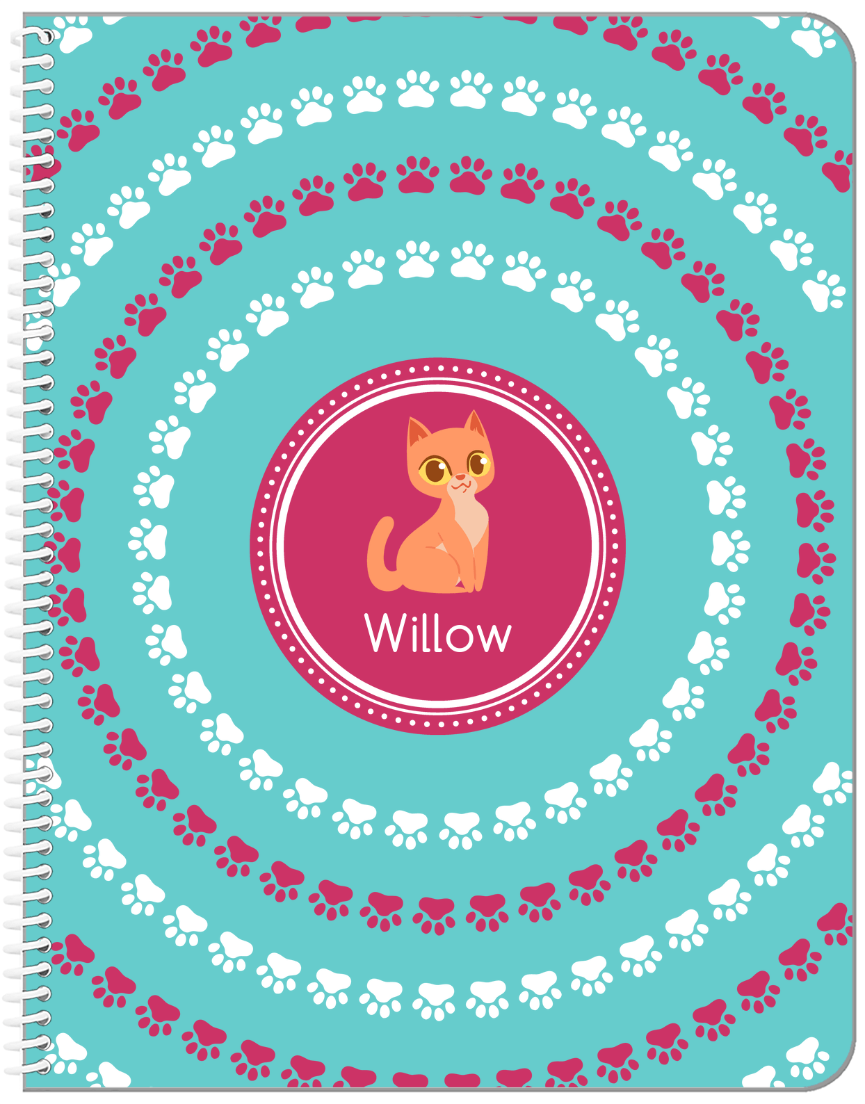Personalized Cats Notebook XV - Teal Background - Cat VII - Front View