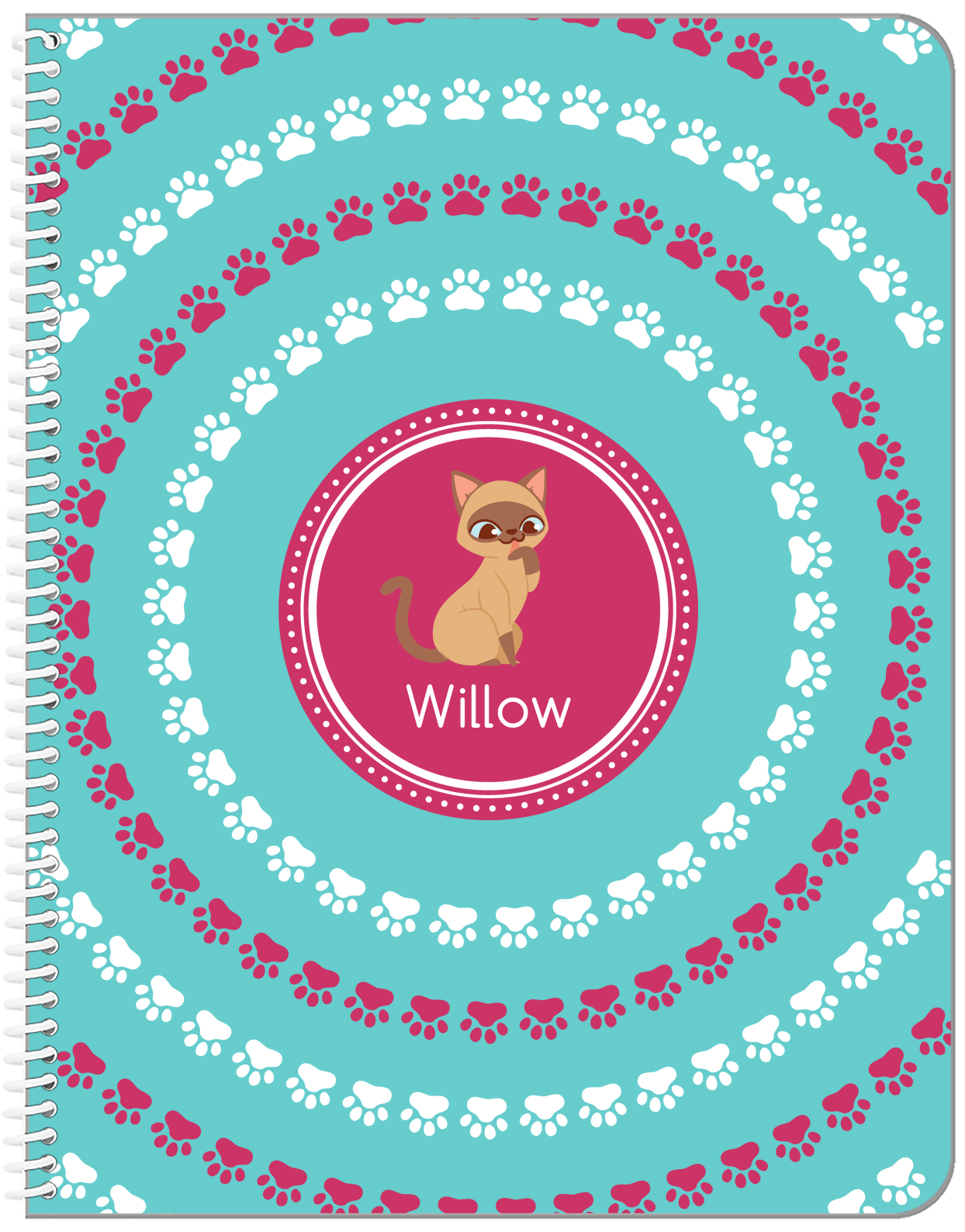 Personalized Cats Notebook XV - Teal Background - Cat VIII - Front View