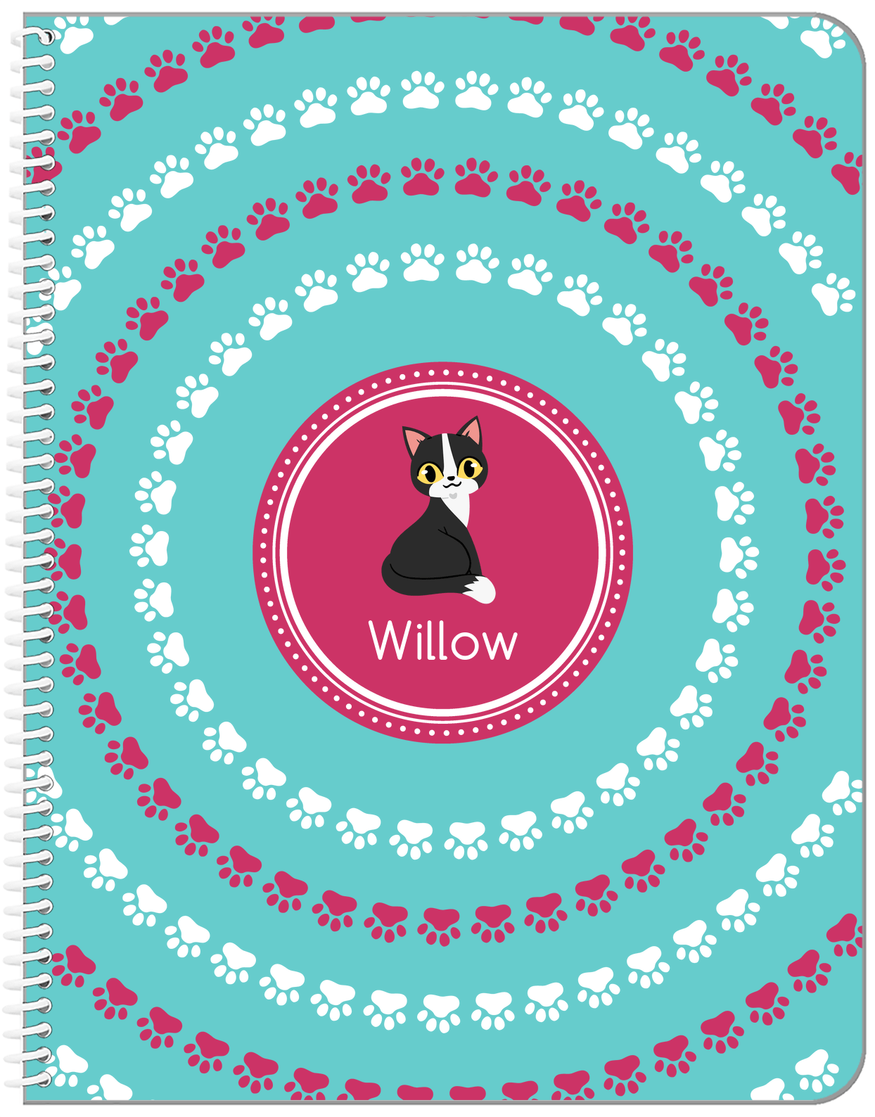Personalized Cats Notebook XV - Teal Background - Cat IX - Front View
