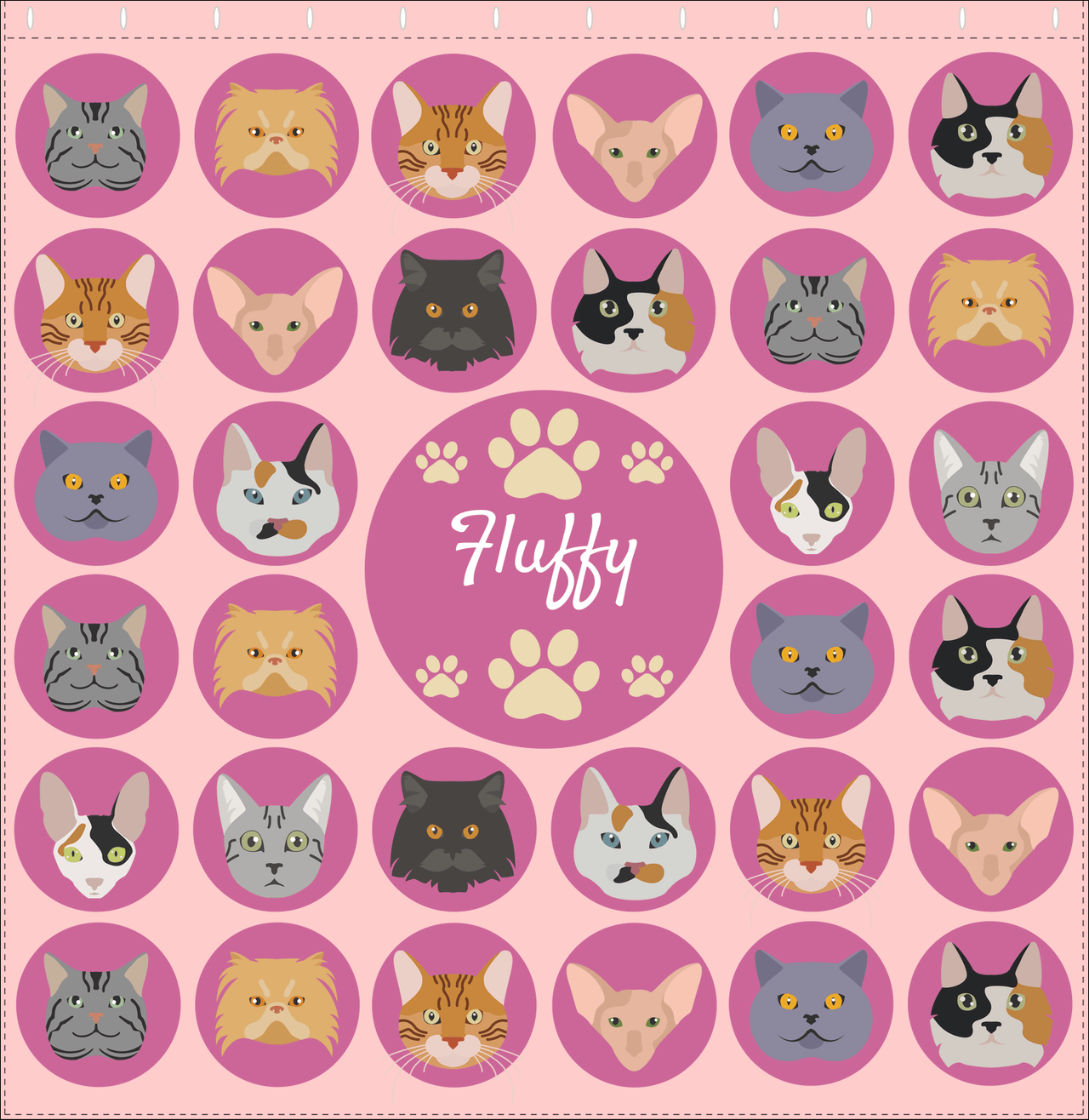 Personalized Cats Shower Curtain I - Circle Cats - Pink Background - Decorate View