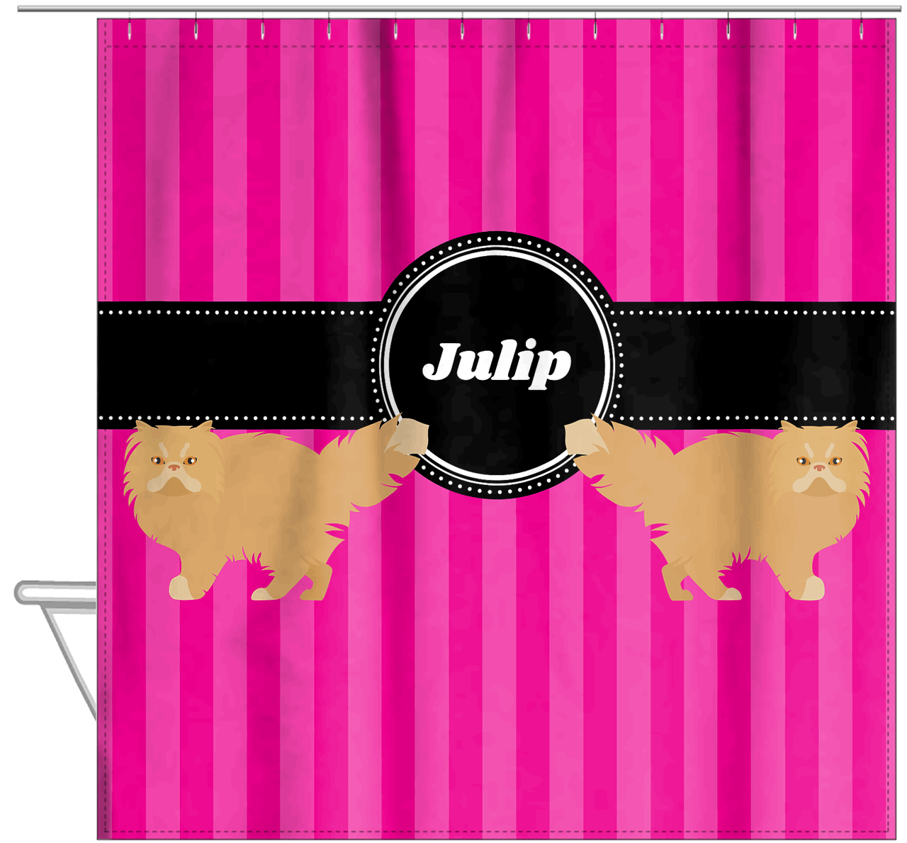 Personalized Cats Shower Curtain II - Pink Stripes - Cat II - Hanging View