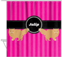 Thumbnail for Personalized Cats Shower Curtain II - Pink Stripes - Cat II - Hanging View