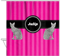 Thumbnail for Personalized Cats Shower Curtain II - Pink Stripes - Cat III - Hanging View