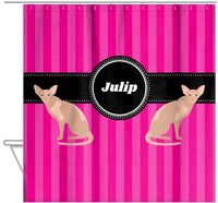 Thumbnail for Personalized Cats Shower Curtain II - Pink Stripes - Cat IV - Hanging View