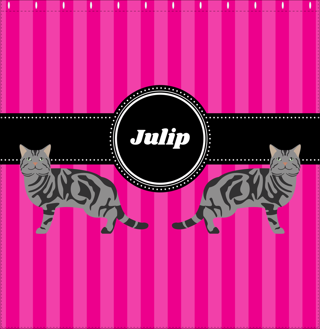 Personalized Cats Shower Curtain II - Pink Stripes - Cat V - Decorate View