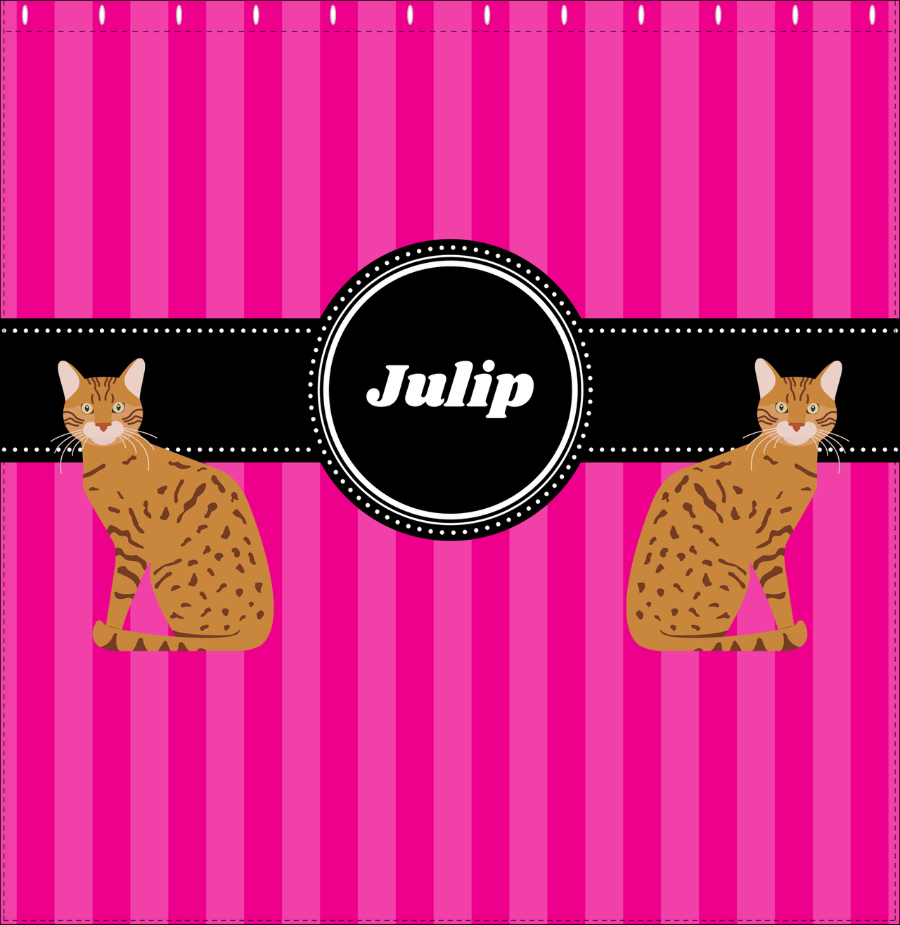 Personalized Cats Shower Curtain II - Pink Stripes - Cat VIII - Decorate View