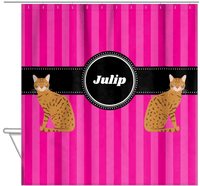 Thumbnail for Personalized Cats Shower Curtain II - Pink Stripes - Cat VIII - Hanging View
