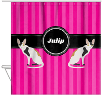 Thumbnail for Personalized Cats Shower Curtain II - Pink Stripes - Cat IX - Hanging View