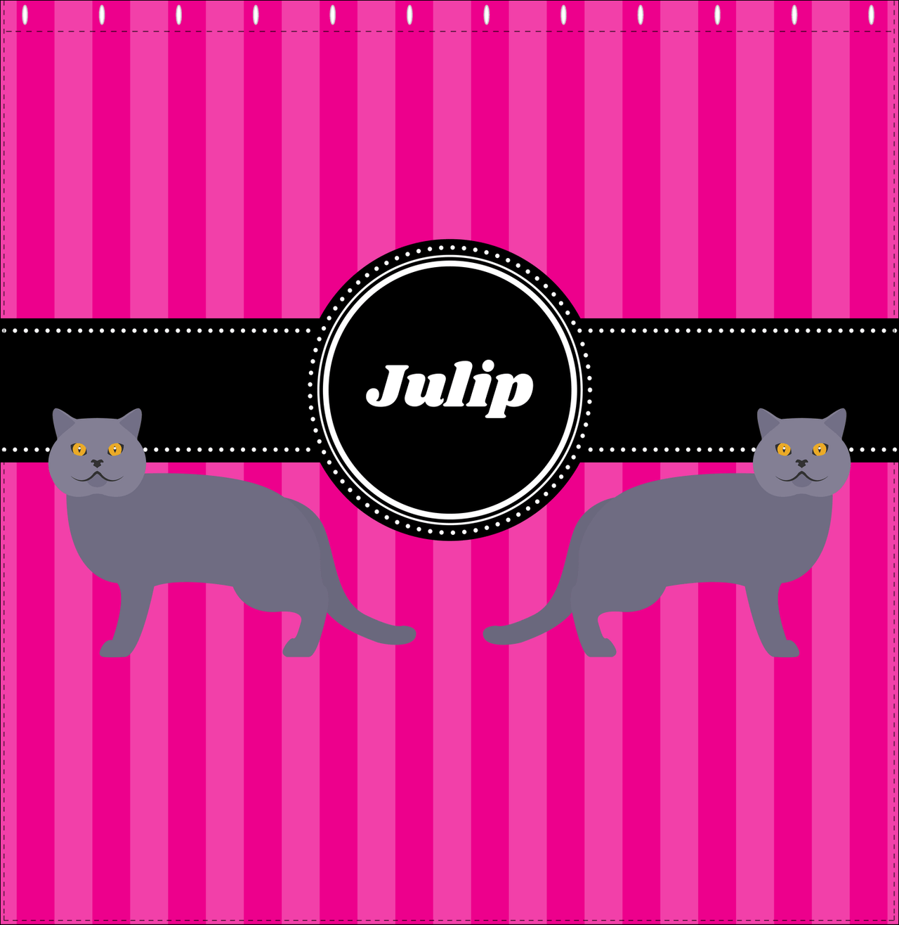 Personalized Cats Shower Curtain II - Pink Stripes - Cat X - Decorate View