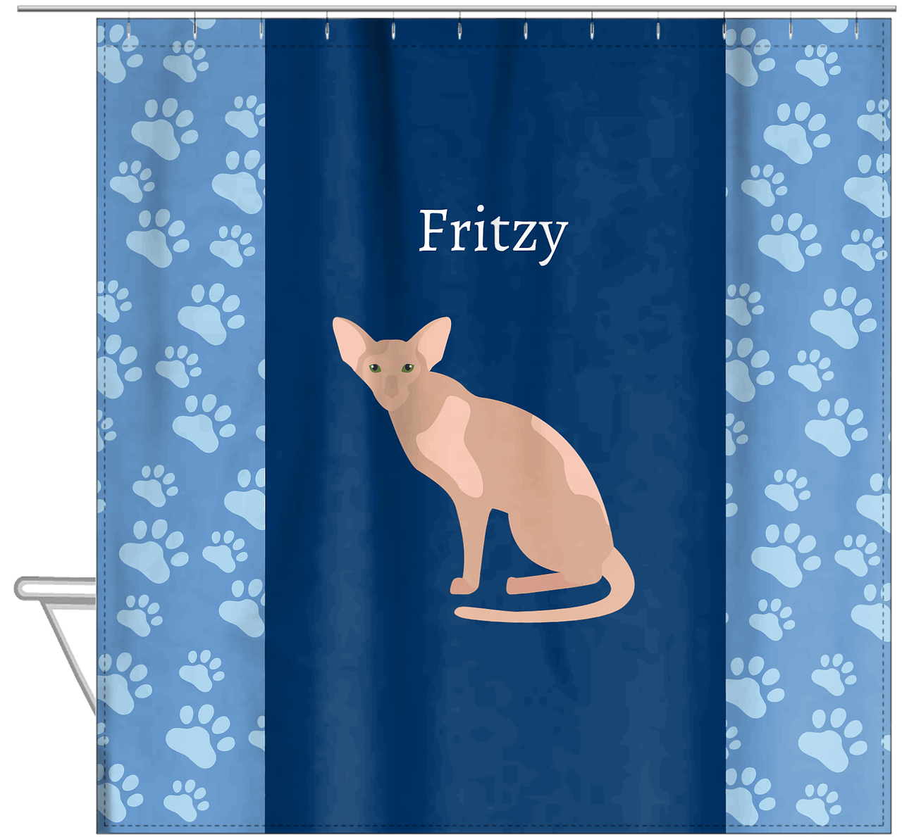 Personalized Cats Shower Curtain IV - Blue Background - Cat IV - Hanging View