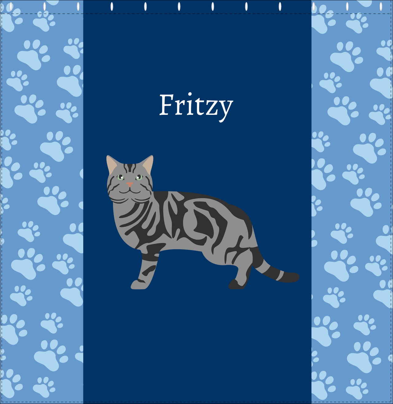 Personalized Cats Shower Curtain IV - Blue Background - Cat V - Decorate View