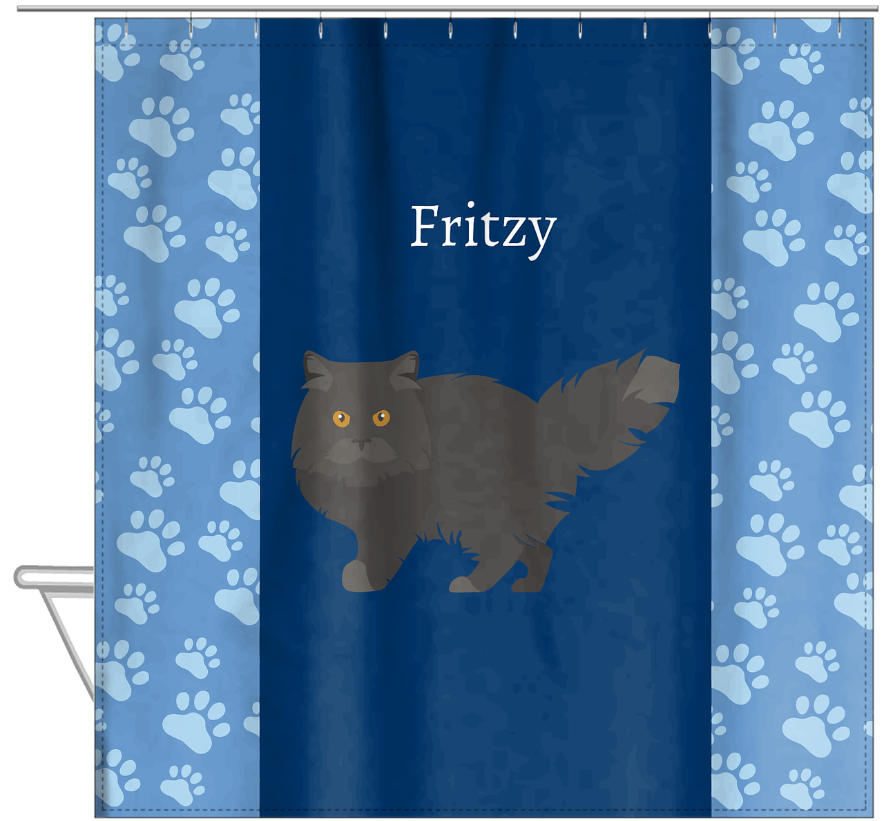 Personalized Cats Shower Curtain IV - Blue Background - Cat VI - Hanging View