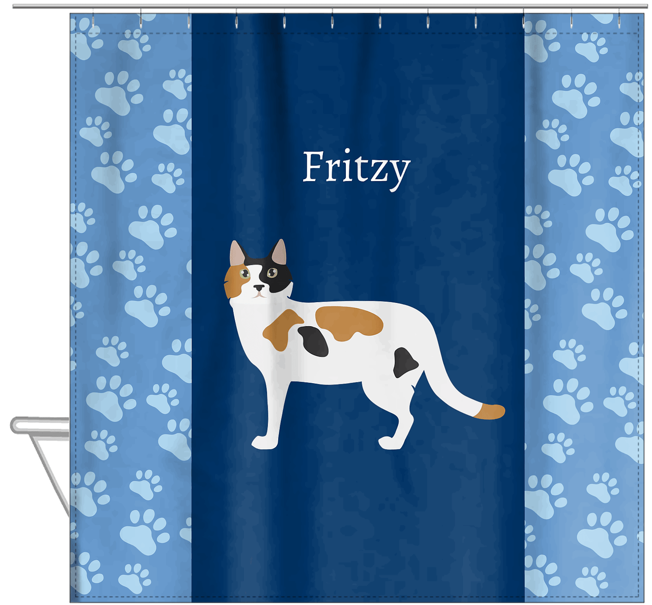 Personalized Cats Shower Curtain IV - Blue Background - Cat VII - Hanging View