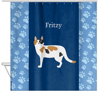 Thumbnail for Personalized Cats Shower Curtain IV - Blue Background - Cat VII - Hanging View