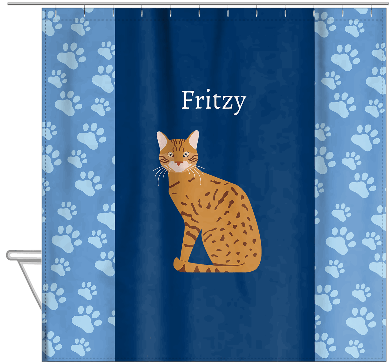 Personalized Cats Shower Curtain IV - Blue Background - Cat VIII - Hanging View